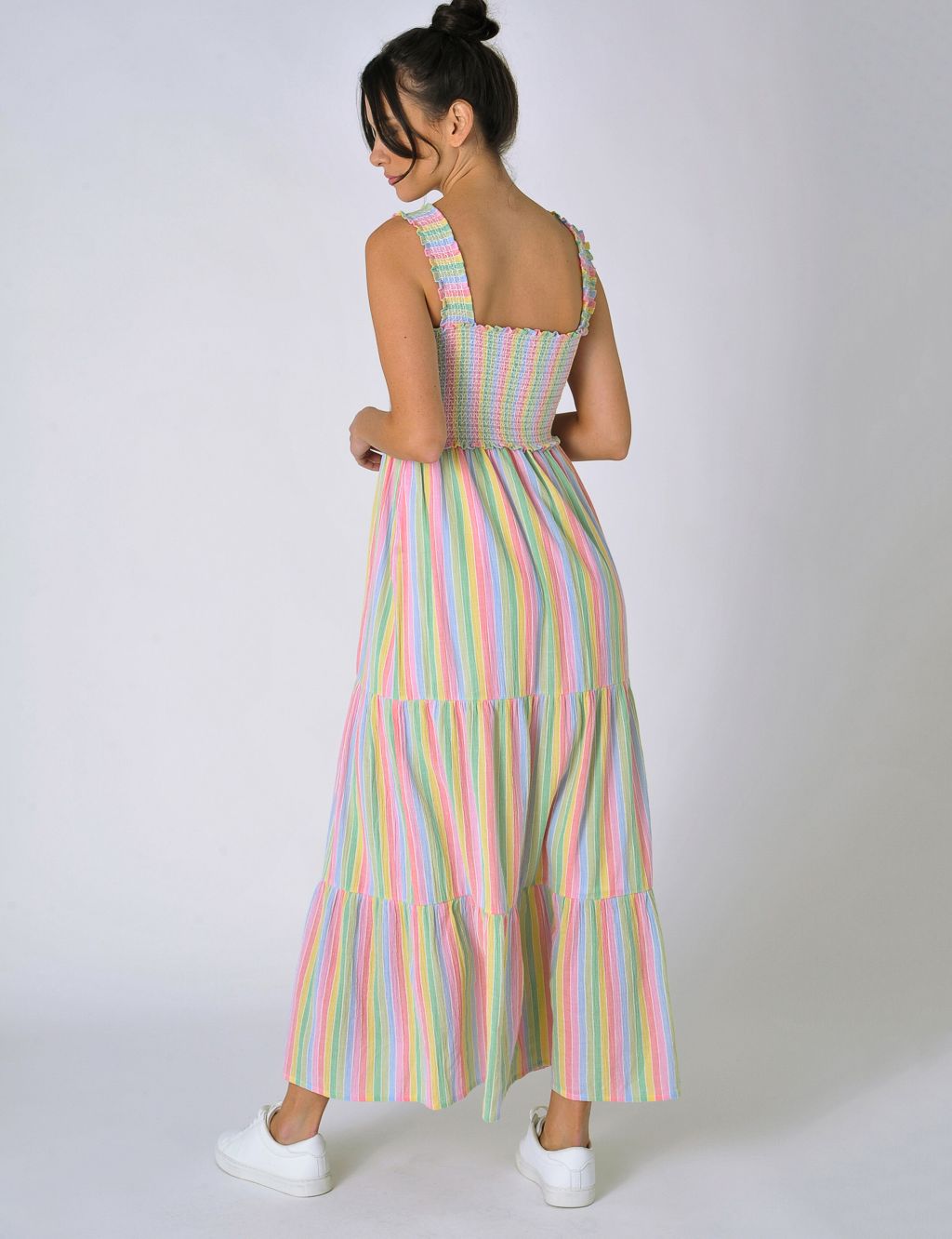 Pure Cotton Striped Midaxi Tiered Dress image 5