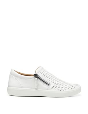 Hotter Women's Daisy Wide Fit Leather Flat Trainers - 5.5 - White, White