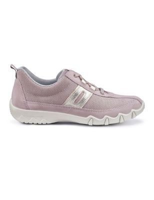 Hotter Womens Leanne Wide Fit Suede Lace Up Trainers - 6 - Soft Pink, Soft Pink,Navy,Grey