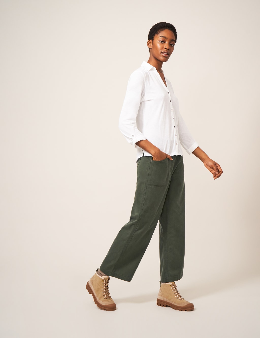 Cotton Blend Wide Leg Culottes