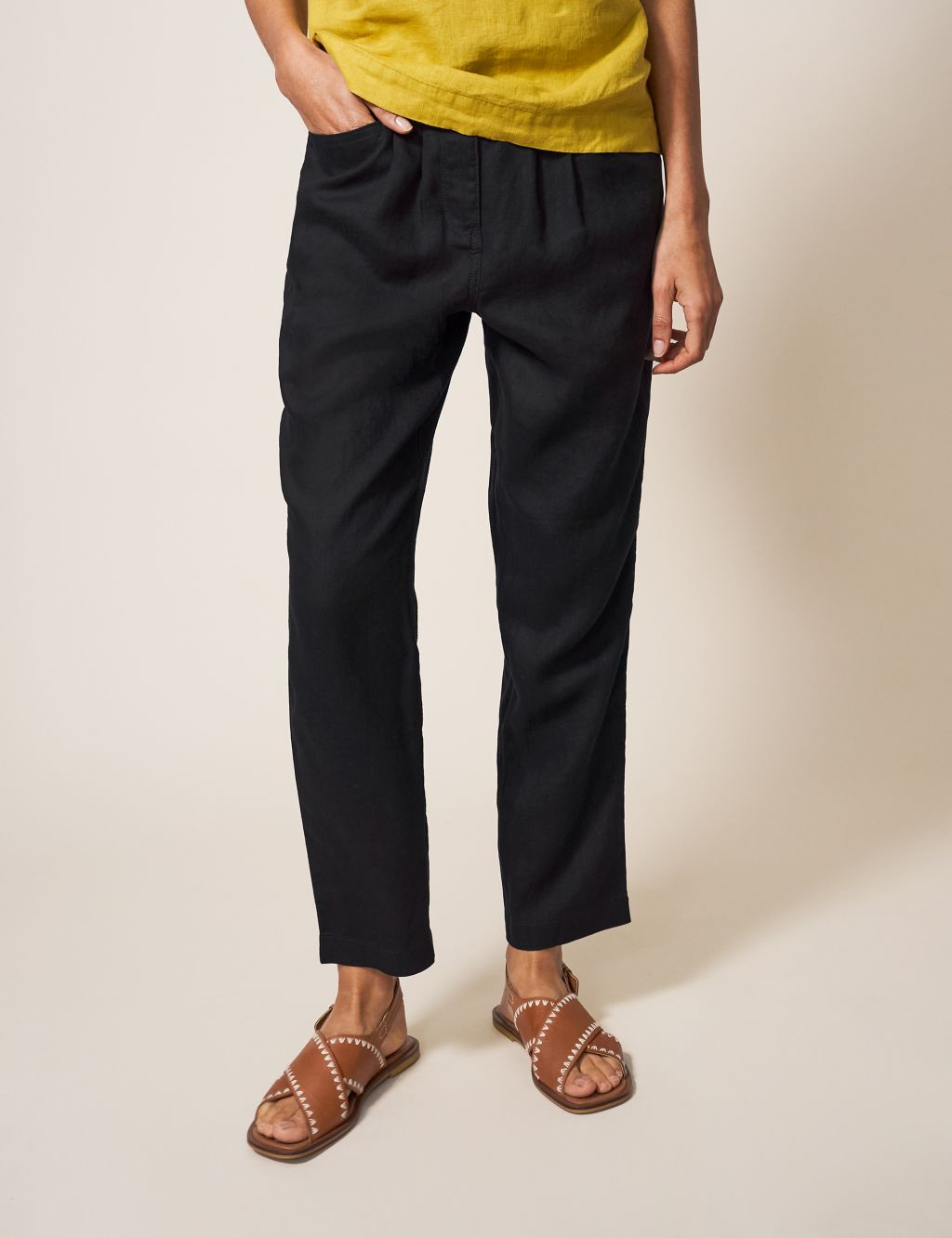 Pure Linen Tapered Trousers Slim image 1