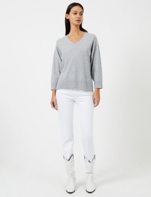 French Connection Womens Textured V-Neck Relaxed Jumper with Wool - S - Grey Mix, Grey Mix