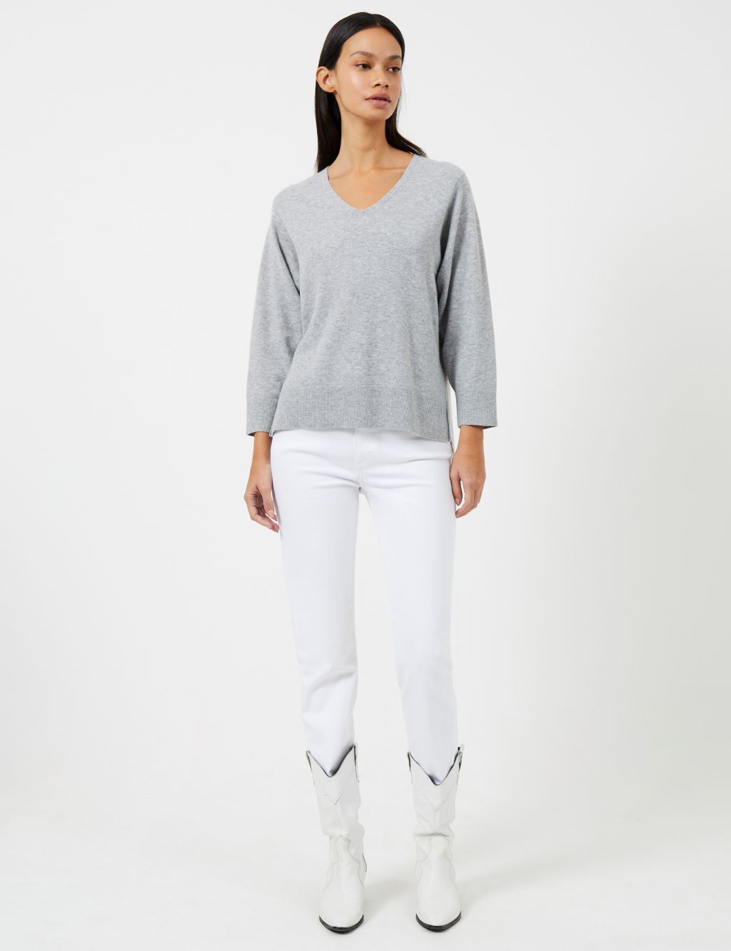 Textured V-Neck Relaxed Jumper with Wool