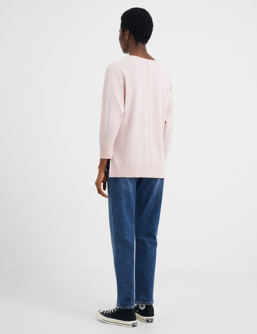Textured V-Neck Stepped Hem Jumper with Wool image 3