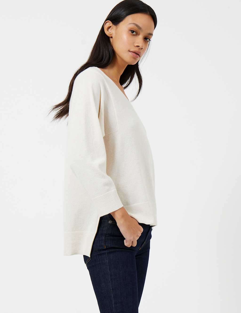 Textured V-Neck Relaxed Jumper with Wool image 2