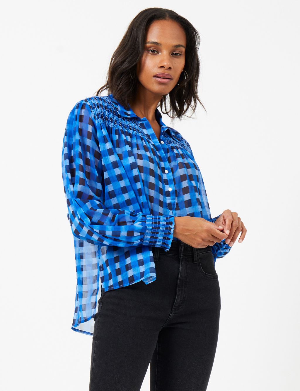 Checked Collared Relaxed Popover Blouse image 1
