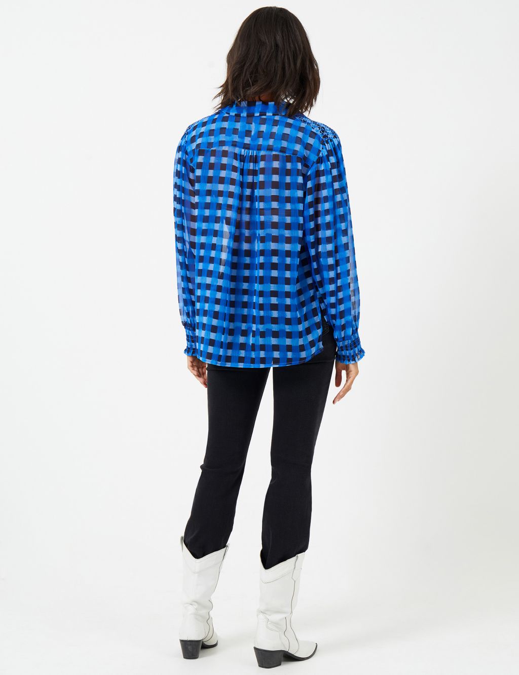 Checked Collared Relaxed Popover Blouse image 3