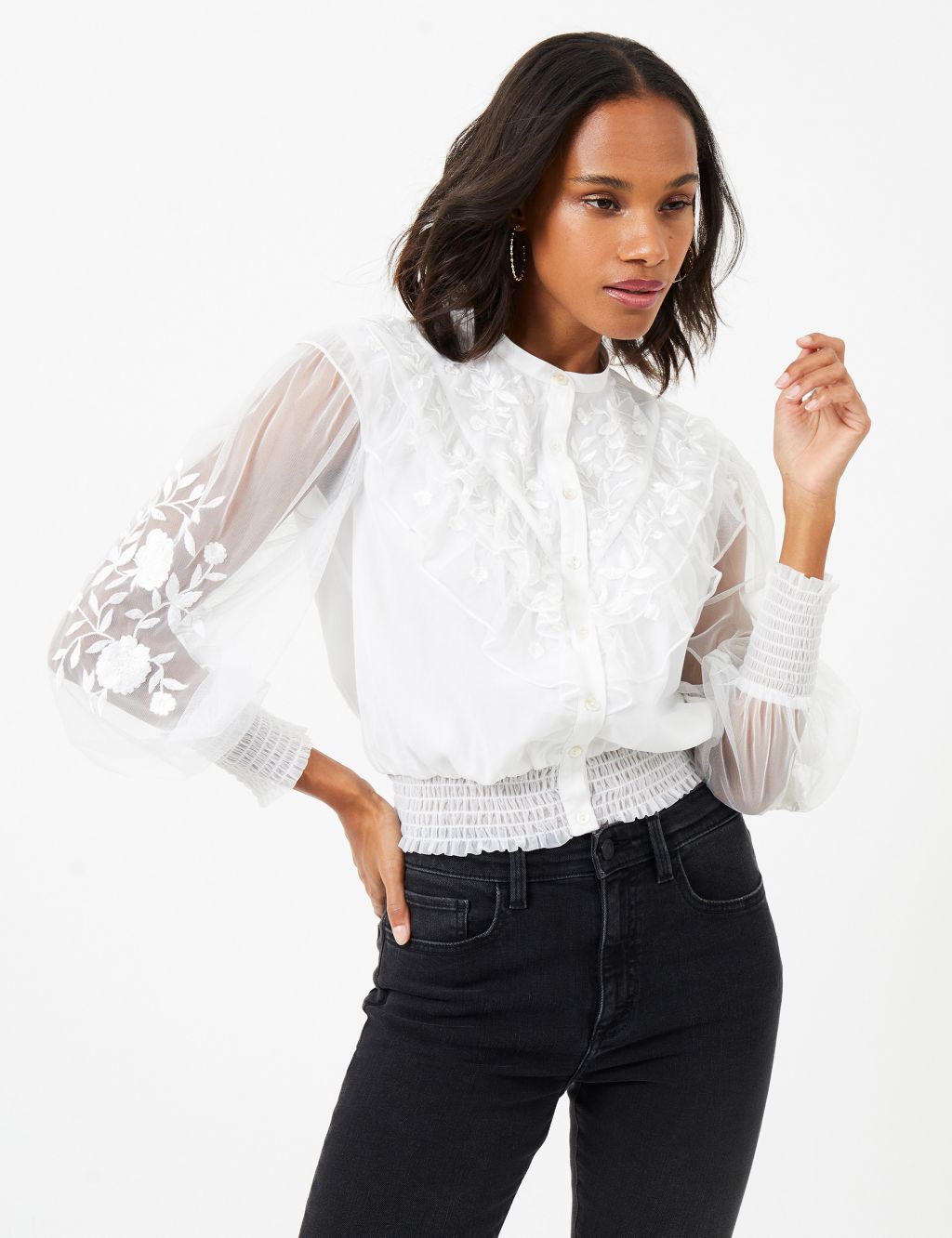 Embroidered Crew Neck Relaxed Blouse image 2