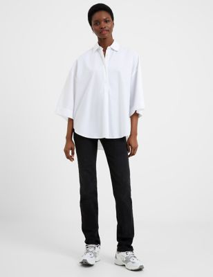 French Connection Womens Pure Cotton Collared Relaxed Shirt - Soft White, Soft White