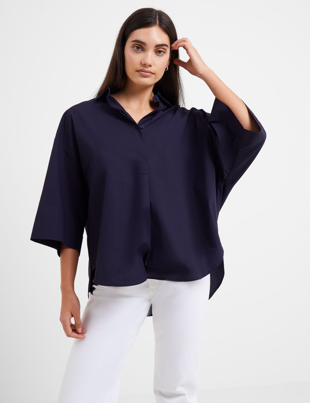 Pure Cotton Collared Relaxed Popover Shirt