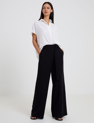 French Connection Womens Belted Relaxed Wide Leg Trousers - 6 - Black, Black