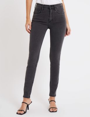 French Connection Women's High Waisted Skinny Ankle Grazer Jeans - 16 - Charcoal, Charcoal