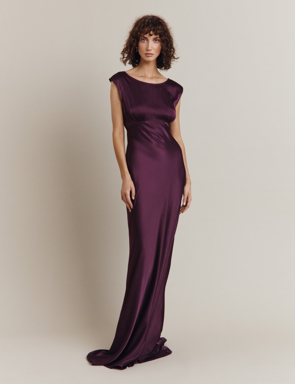 Satin Round Neck Maxi Waisted Dress image 1