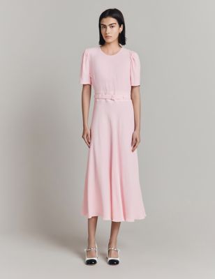 Ghost Womens Belted Midaxi Waisted Dress - Pink, Pink