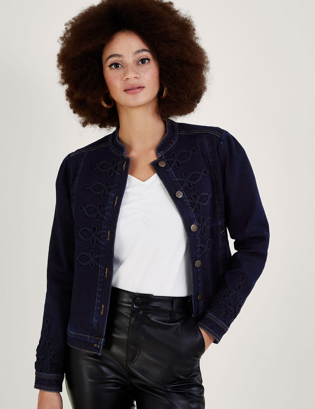 Denim Collarless Jacket image 1