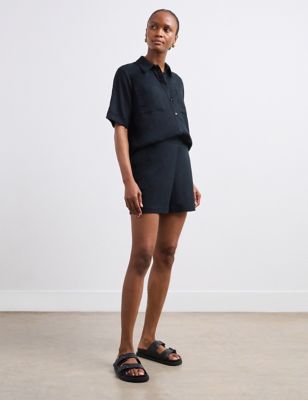 Finery London Women's Linen Rich Chino Shorts - 18 - Black, Black