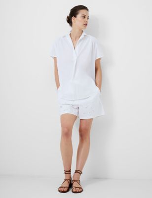 French Connection Women's Pure Cotton Embroidered Relaxed Shirt - White, White