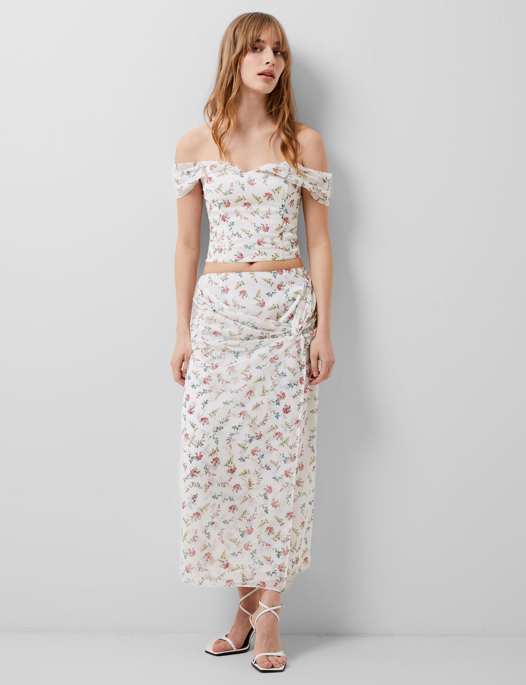 Floral Bardot Fitted Crop Top