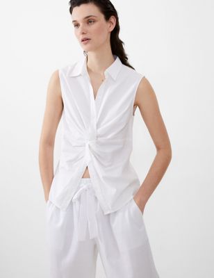 French Connection Womens Linen Rich Collared Twist Front Shirt - M - White, White