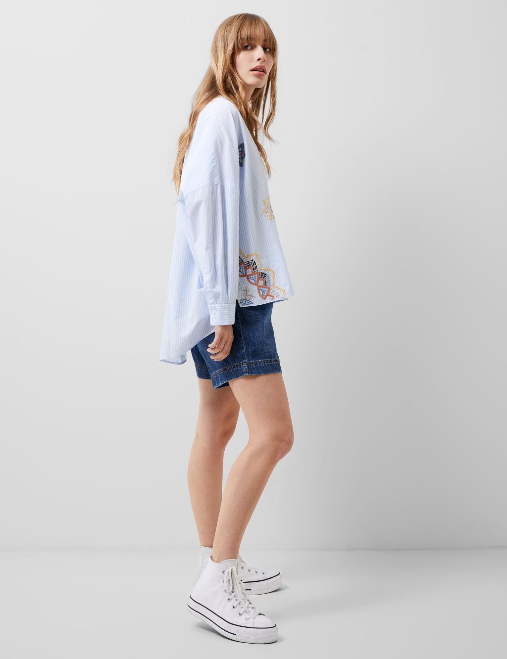 Pure Cotton Embroidered Oversized Shirt