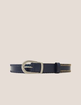 White Stuff Womens Leather Embroidered Belt - M-L - Navy, Navy