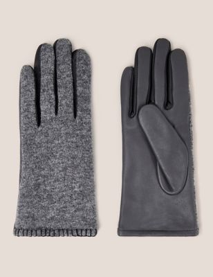 White Stuff Womens Leather Knitted Gloves - S-M - Grey, Grey
