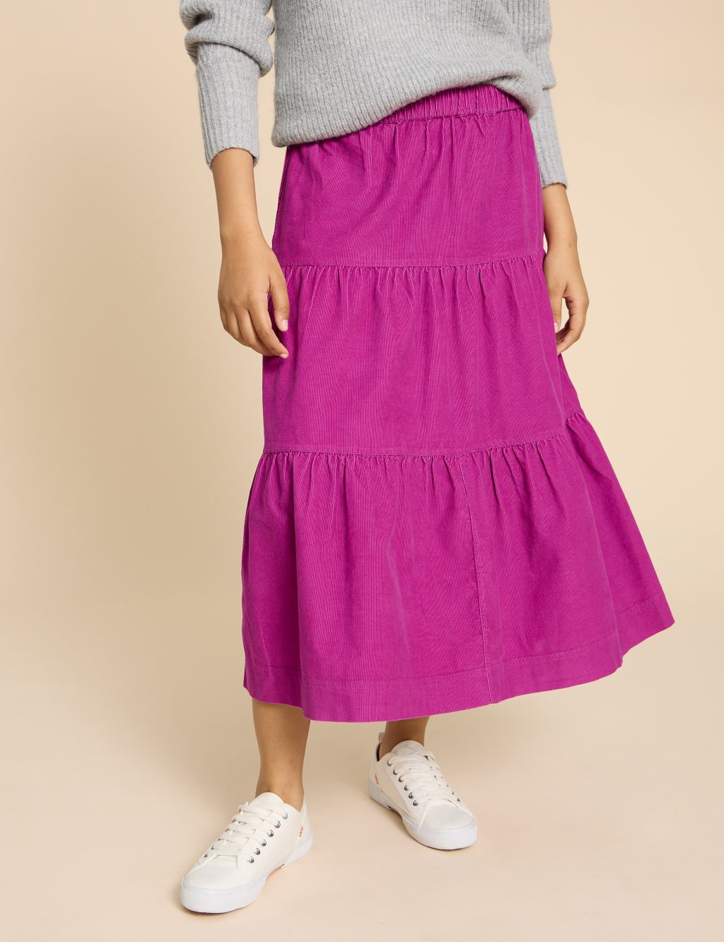Cord Midi Tiered Skirt image 1