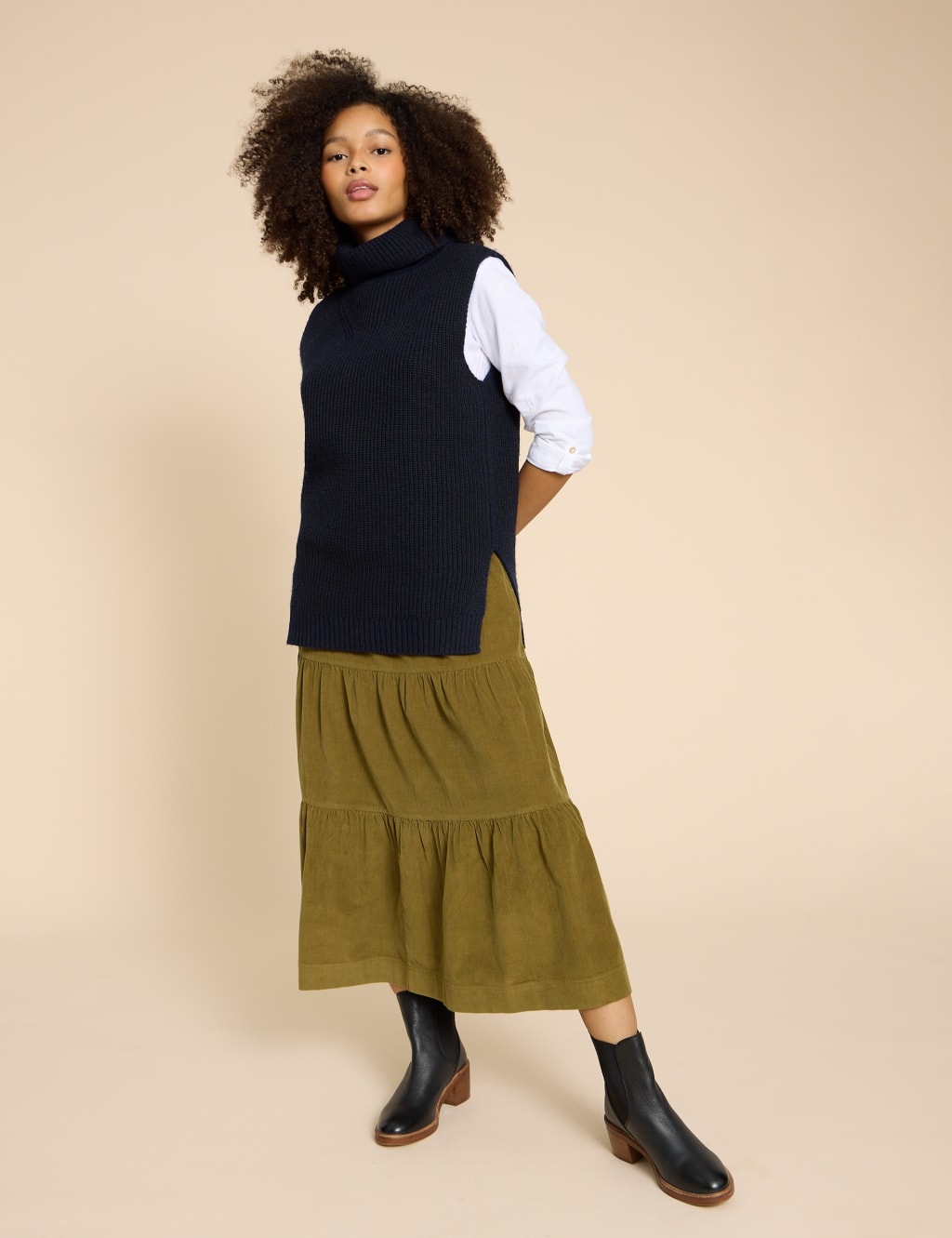 Cord Midi Tiered Skirt image 3