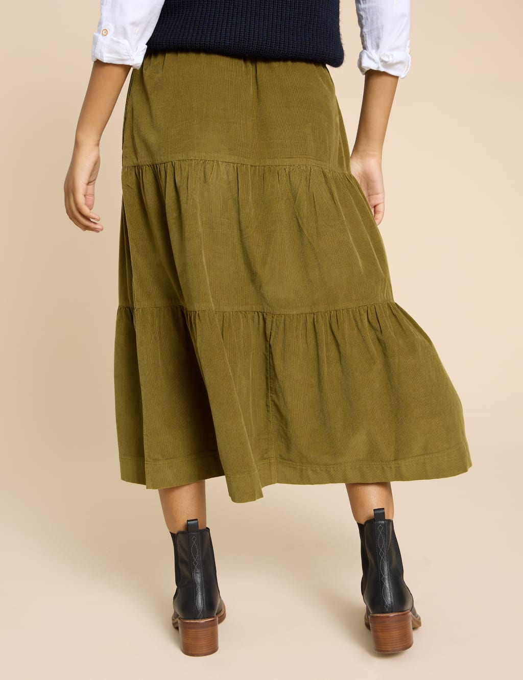 Cord Midi Tiered Skirt image 4