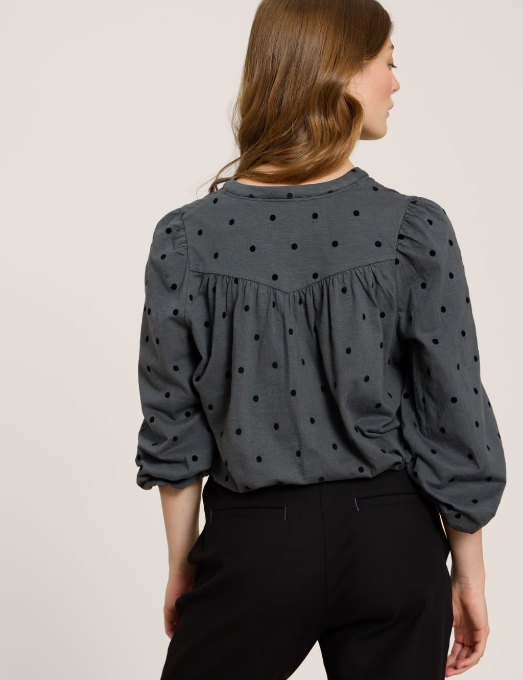 Pure Cotton Polka Dot Notch Neck Blouse image 3