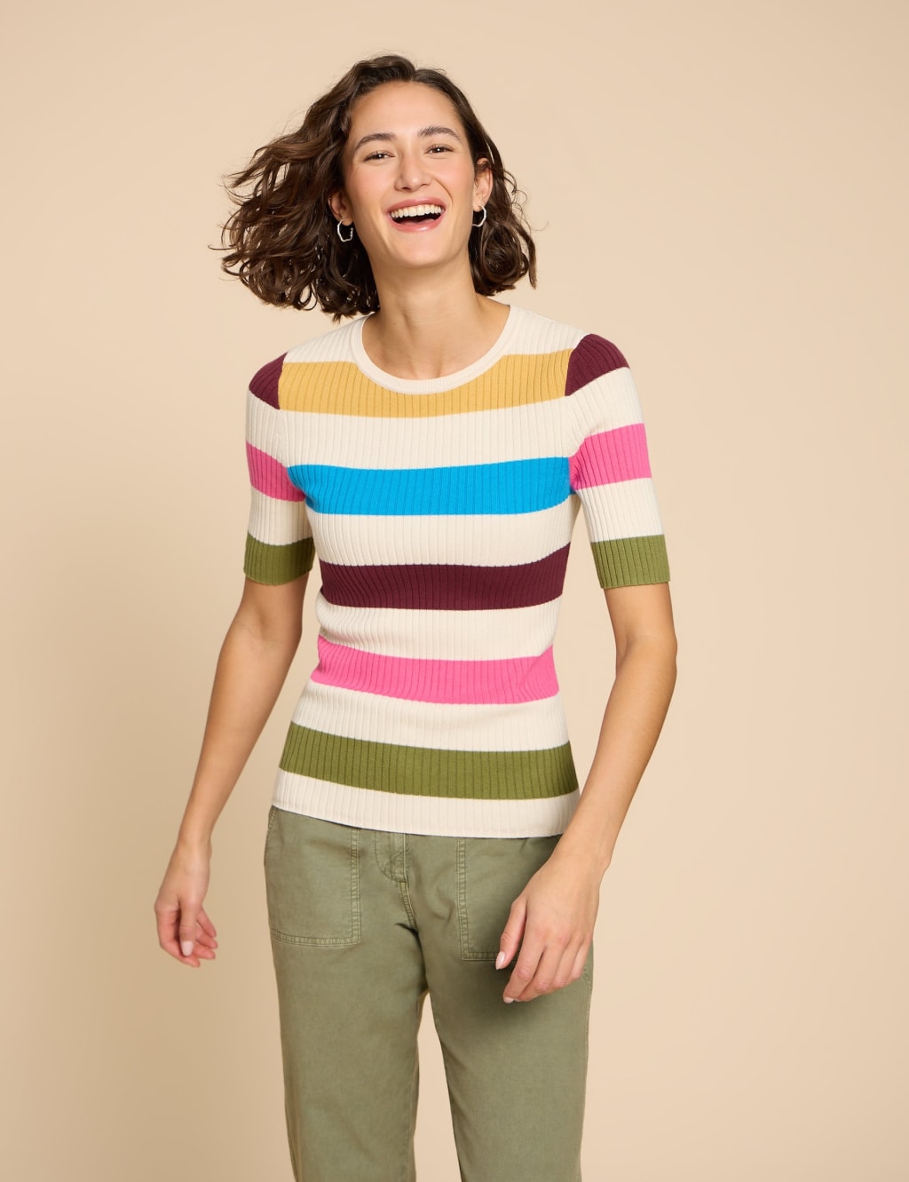 Pure Cotton Striped Ribbed Jumper