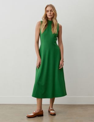 Finery London Women's High Neck Midi Column Dress - 10 - Green, Green,Navy
