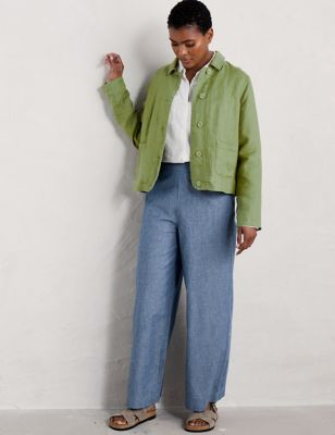 Seasalt Cornwall Womens Pure Linen Collared Short Jacket - 10PET - Green, Green