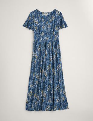 Pure Cotton Floral V-Neck Midaxi Dress