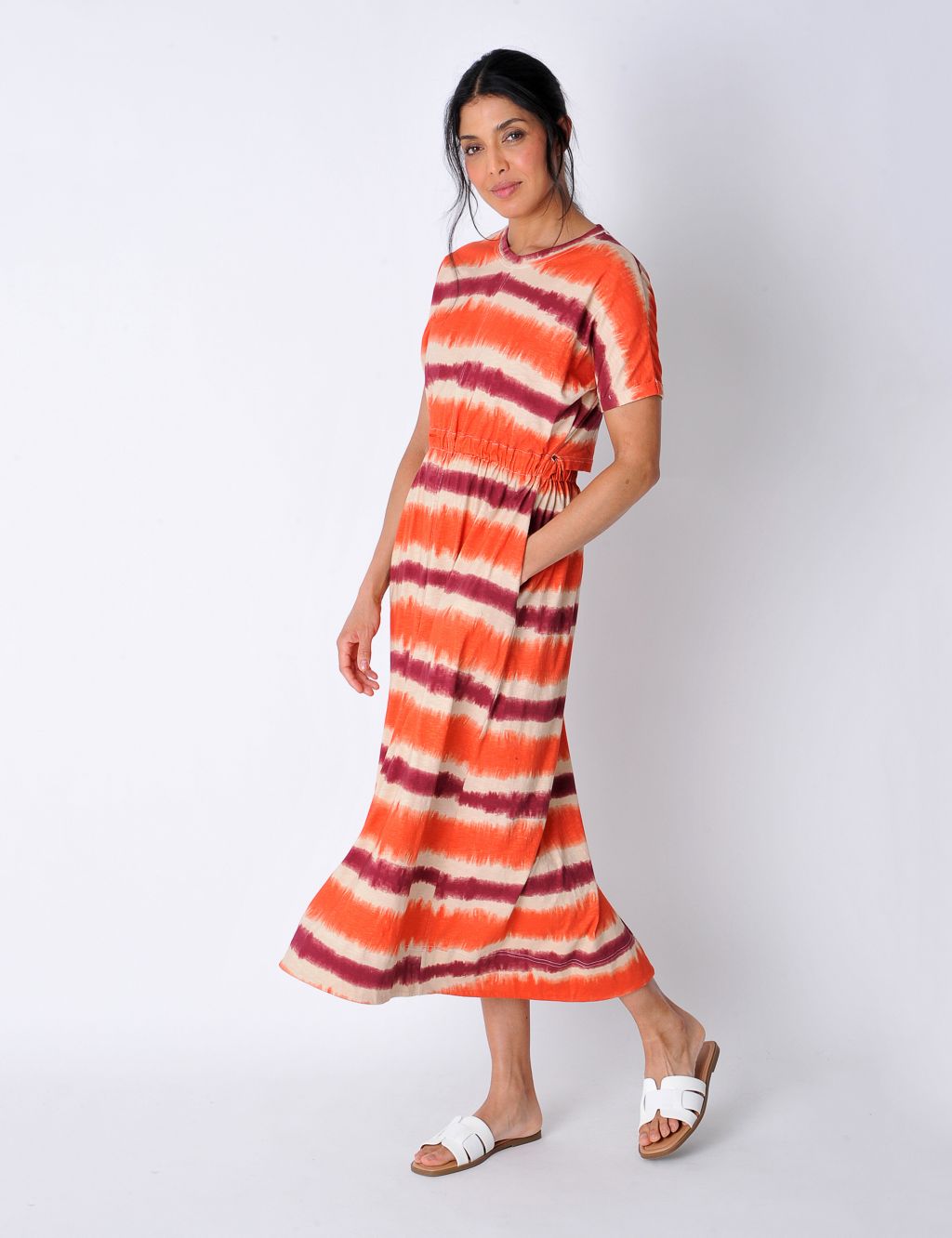 Jersey Ombre Striped Midaxi Waisted Dress