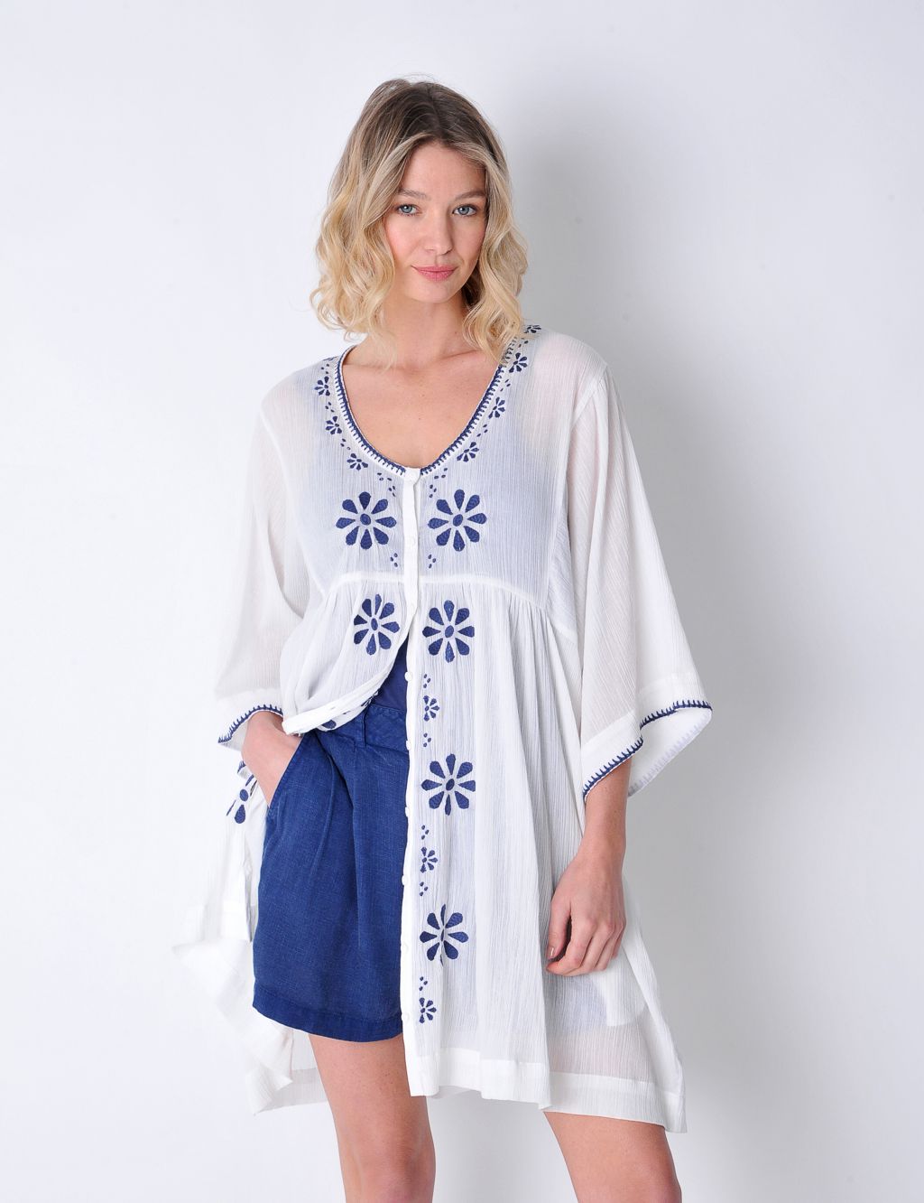 Pure Cotton Embroidered Mini Kaftan Dress