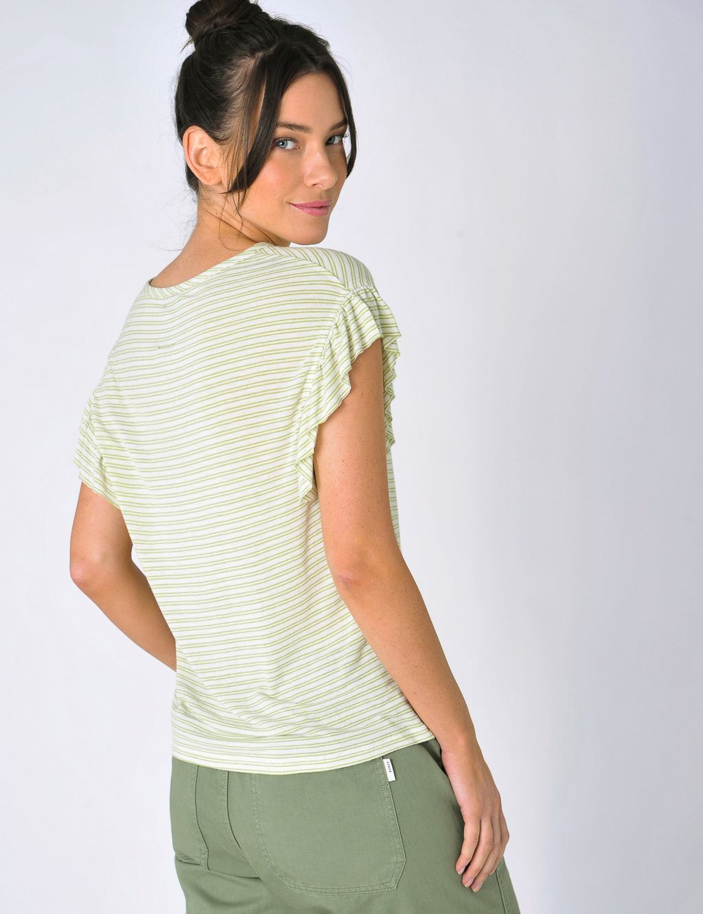 Jersey Striped Frill Detail Top image 3