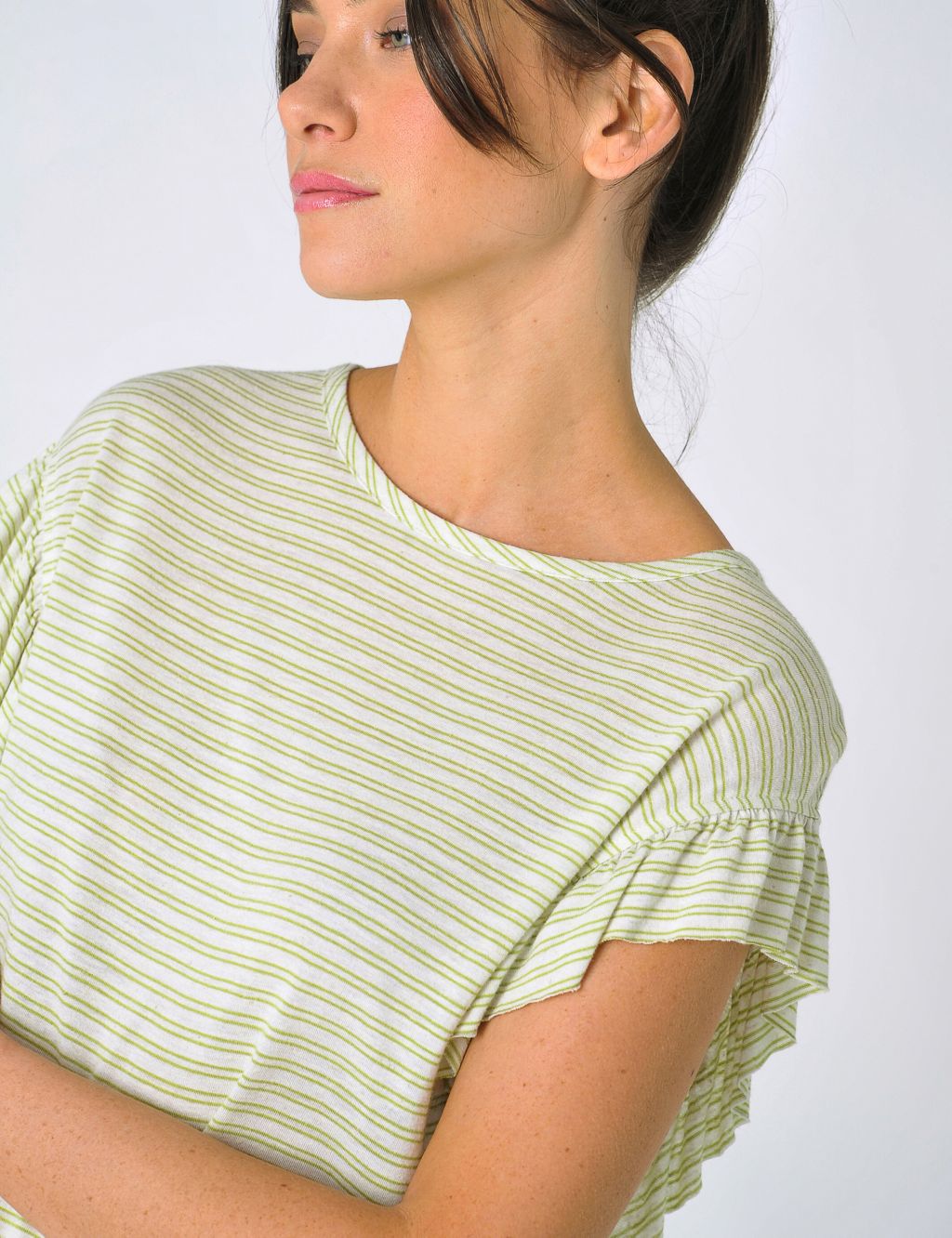 Jersey Striped Frill Detail Top image 4