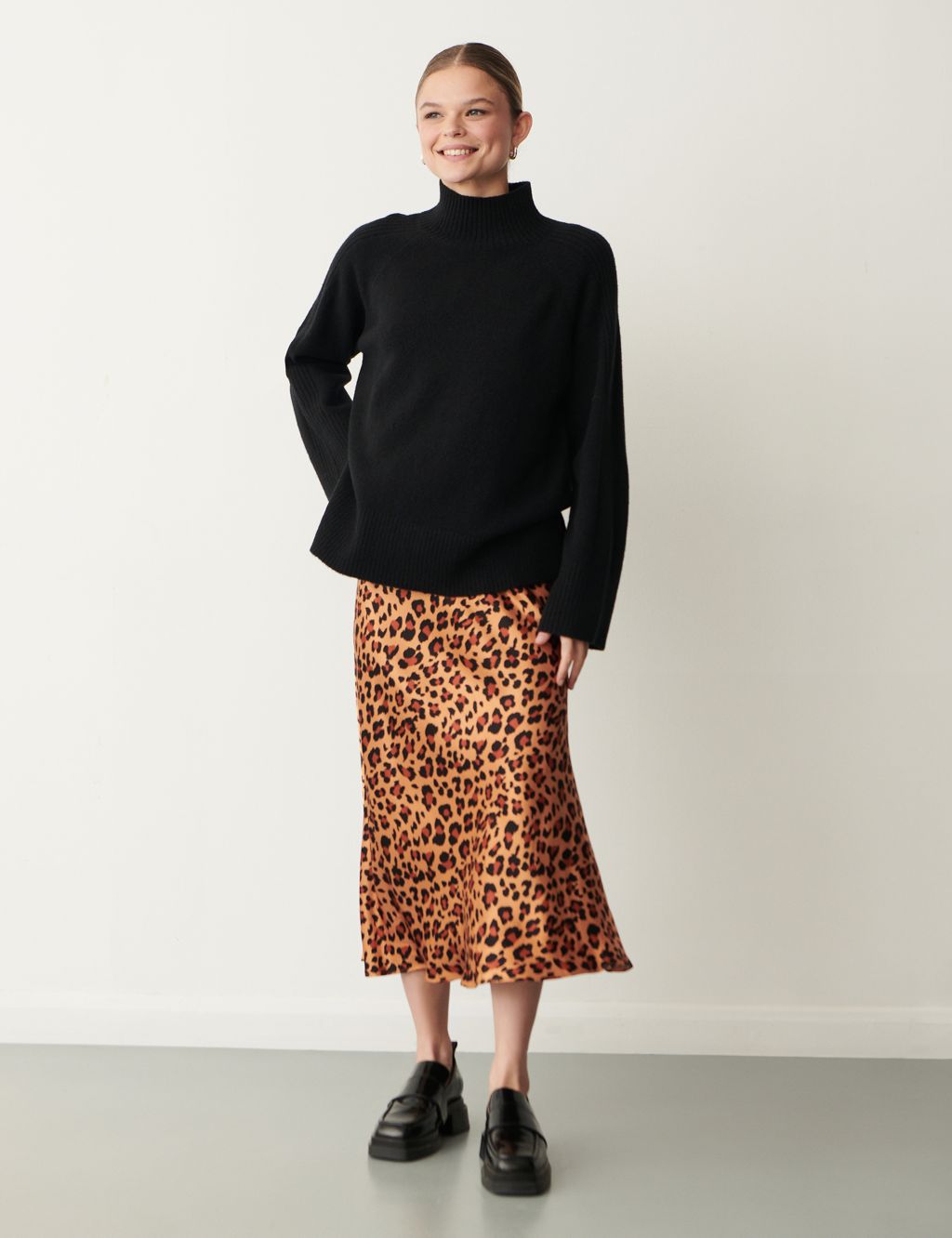 Animal Print Midi Slip Skirt