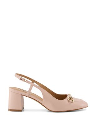 Dune London Womens Leather Block Heel Pointed Slingback Shoes - 7 - Nude, Nude