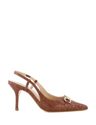 Dune London Womens Leather Croc Stiletto Heel Slingback Shoes - 6 - Tan, Tan