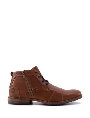 Dune London Men's Leather Side Zip Casual Boots - 10 - Tan, Tan