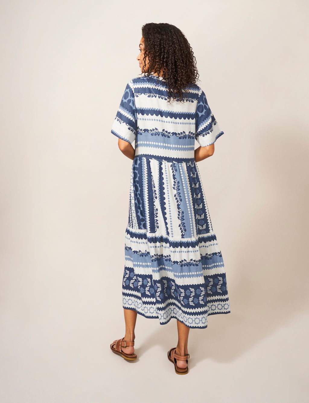 Linen Blend Printed Midi Tiered Dress image 2
