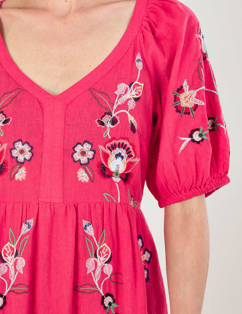Linen Rich Embroidered Midi Smock Dress image 3