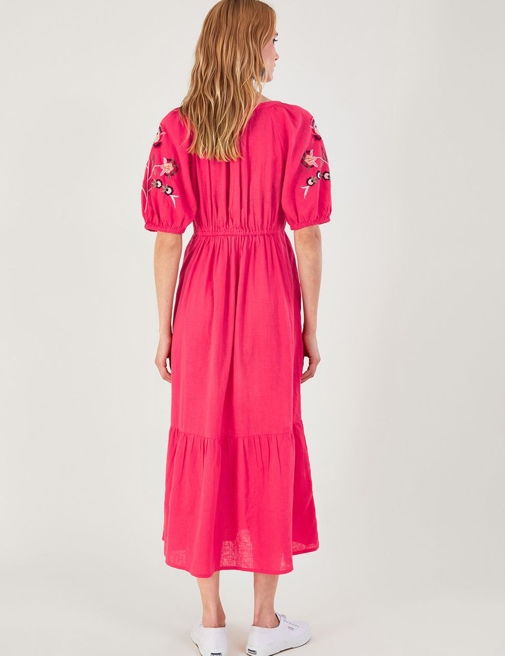 Linen Rich Embroidered Midi Smock Dress image 4