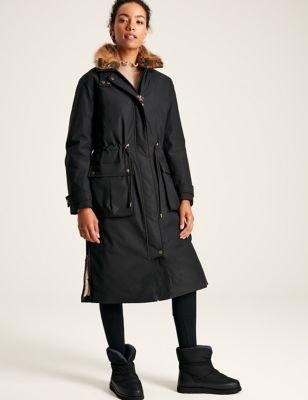 Joules Womens Waterproof Padded Longline Coat - 6 - Black, Black