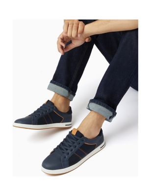 Dune London Mens Stripe Lace up Trainers - 7 - Navy, Navy