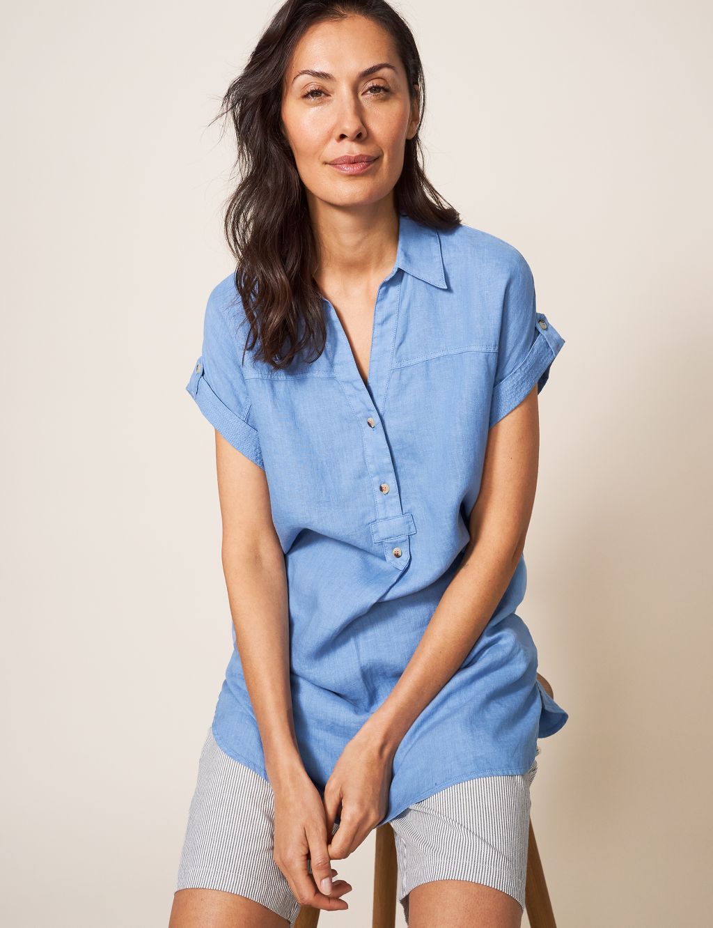 Pure Linen Collared Relaxed Tunic image 1