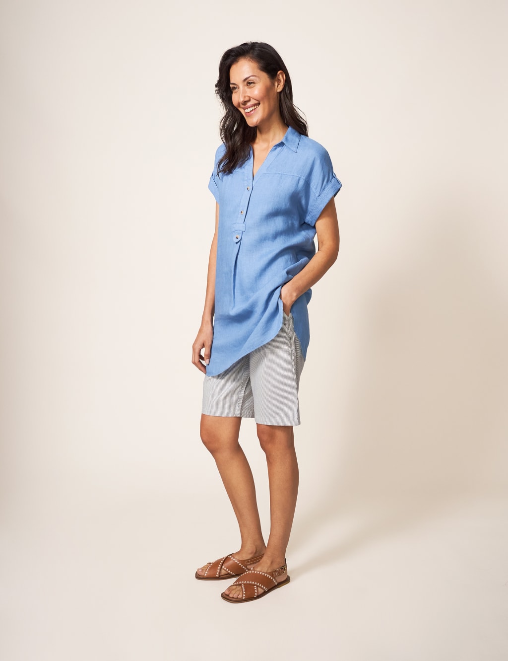 Pure Linen Collared Relaxed Tunic image 3