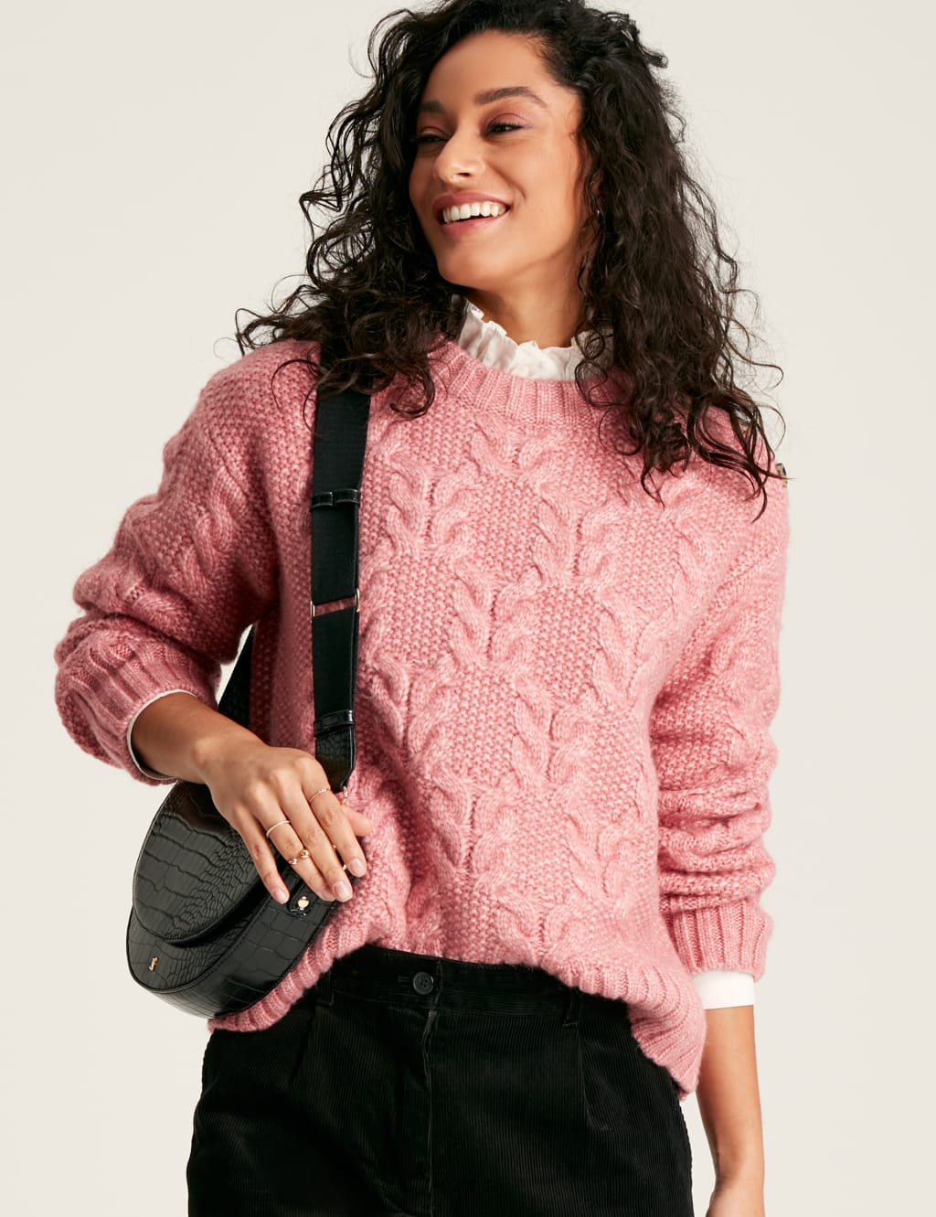 Cable Knit Crew Neck Button Detail Jumper